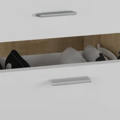 Next Ingresso Scarpiera 2 ante ribalta 1 cassetto Rovere Bianco Opaco con Specchio Appendiabiti, h192,2 x 120 x 24,8 cm