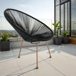 Numana black poltrona da interno e esterno in metallo colore rame semilucido e cordoncino nero 70x86xh86 cm