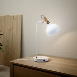 Nunzio lampada da tavolo in acciaio di bianco opaco accensione touch con presa usb e ricarica wireless 37x21 h60 cm