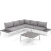 Nydri white salotto interno e esterno in alluminio bianco opaco cuscini di grigio chiaro 247x247xh76 cm