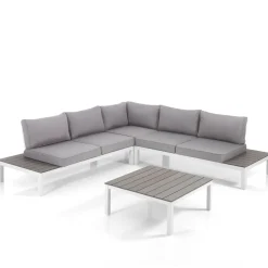 Nydri white salotto interno e esterno in alluminio bianco opaco cuscini di grigio chiaro 247x247xh76 cm