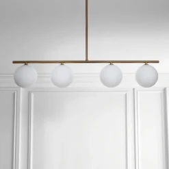 Party evo lampadario in metallo ottone anticato opaco 4 paralumi in vetro bianco opaco 95x15.5 h90 cm