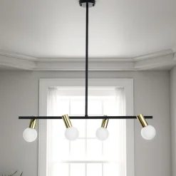 Party lampadario in metallo nero e oro paralumi direzionabili in vetro bianco opaco 94x12 h90 cm