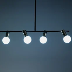 Party lampadario in metallo nero e oro paralumi direzionabili in vetro bianco opaco 94x12 h90 cm