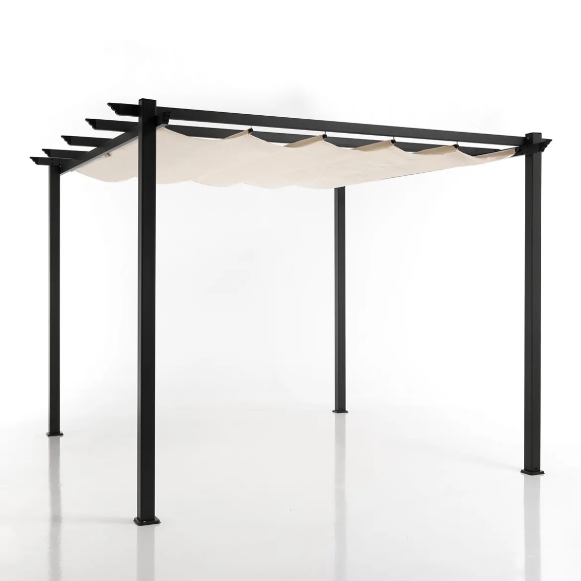 Peschici gazebo in alluminio grigio opaco telo scorrevole ecru 300x300xh225 cm