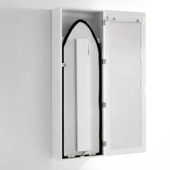 Platico pensile con asse da stiro laccato bianco opaco anta con specchio h120 l40 p18 cm