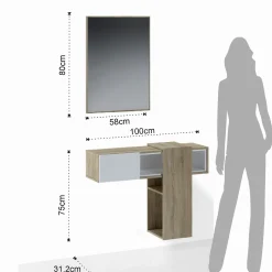 Play Wood mobile Ingresso Sospeso con Specchio e cassetto finitura Rovere, 100 x 31.2 x h 75 cm
