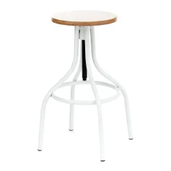 Pojo sgabello regolabile a vite legno finitura rovere e metallo bianco lucido 45x45xh63-83 cm