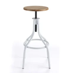 Pojo sgabello regolabile a vite legno finitura rovere e metallo bianco lucido 45x45xh63-83 cm