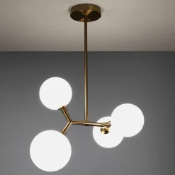 Poodle lampadario in acciaio ottone opaco e vetro bianco opaco 40x32xh65 cm