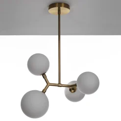 Poodle lampadario in acciaio ottone opaco e vetro bianco opaco 40x32xh65 cm