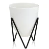 Poppy small vaso autoinnaffiante per esterno e interno ninfa small bianco opaco e acciaio nero opaco d11.5xh13 cm