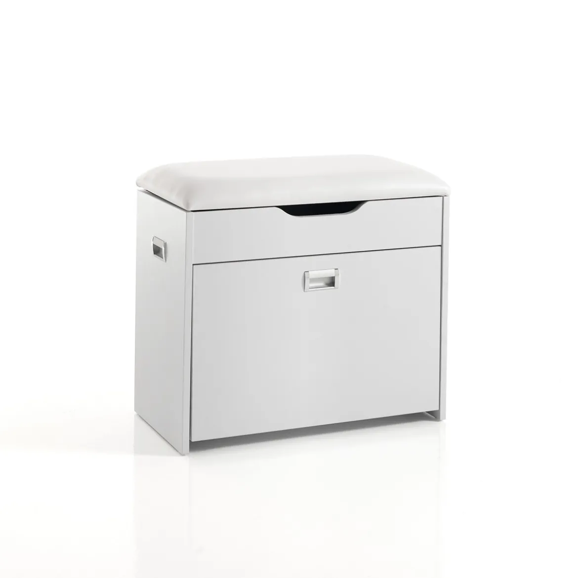 Pratiko-b scarpiera / panca in mdf laccata bianco opaco 1 anta e 1 vano contenitore 60x30xh55 cm
