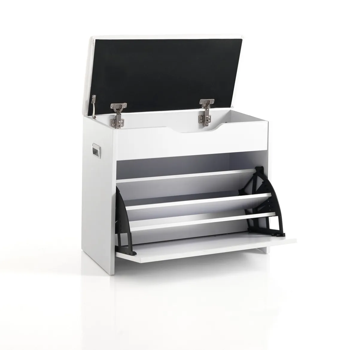 Pratiko-b scarpiera / panca in mdf laccata bianco opaco 1 anta e 1 vano contenitore 60x30xh55 cm