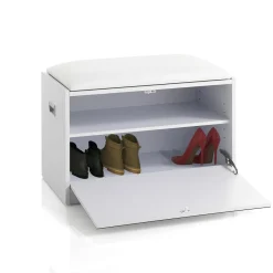 Pratiko-c scarpiera / panca in mdf finitura bianco opaco cuscino in pelle sintetica bianco anta a specchio cm h44 l63 p34