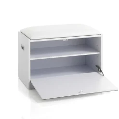 Pratiko-c scarpiera / panca in mdf finitura bianco opaco cuscino in pelle sintetica bianco anta a specchio cm h44 l63 p34