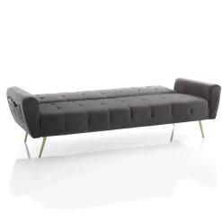 Premier divano letto braccioli con tasche tessuto microfibra grigio scuro