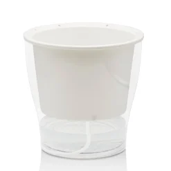 Raffy medium vaso autoinnaffiante per esterno e interno fiordaliso medium di bianco opaco e trasparente d17.3xh17 cm