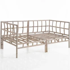 Red isy divano 2 posti basamenti in rattan sbiancato rivestimento cotone patchwork rosso cm. l160 p80 h70