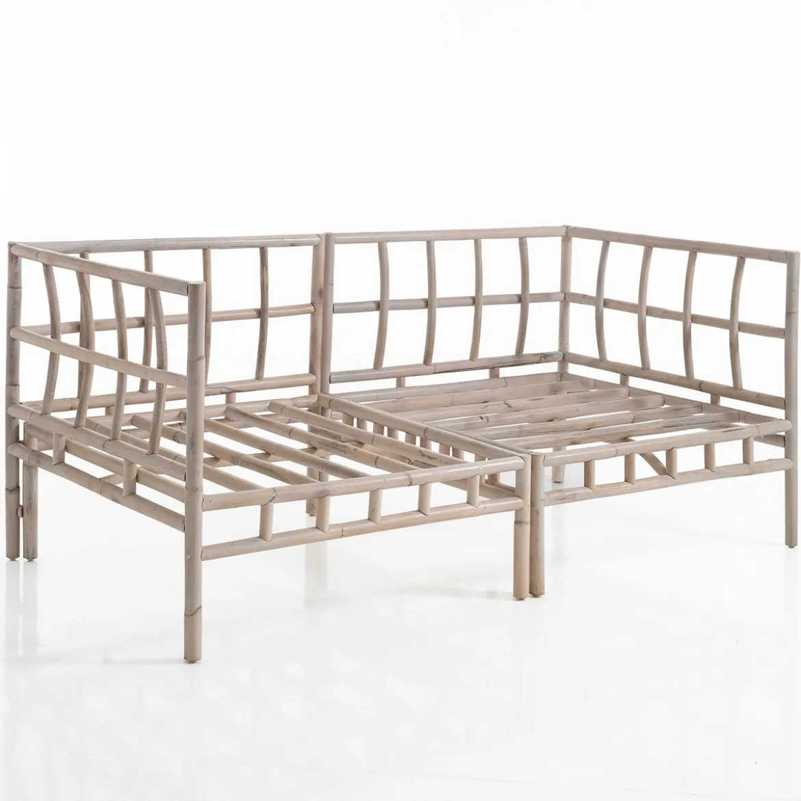 Red isy divano 2 posti basamenti in rattan sbiancato rivestimento cotone patchwork rosso cm. l160 p80 h70