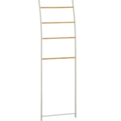 Rino scala decorativa porta asciugamani in metallo bianco opaco e legno finitura rovere 48x10xh154 cm