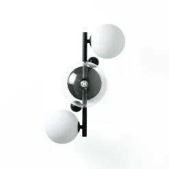 Roy lampadario / applique acciaio verniciato nero opaco 3 sfere in vetro 41x27xh27 cm