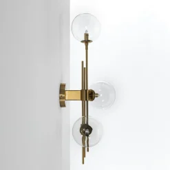 Roy lampadario / applique in metallo verniciato ottone opaco con sfere in vetro 74x20 h23 cm