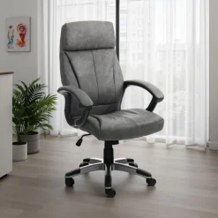 Rye grey sedia da ufficio regolabile e girevole in pelle sintetica grigio effetto invecchiato 64x63 h111/121 cm