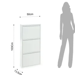 Sendy white scarpiera a parete 3/a 3 ante in metallo bianco goffrato 50x13.5xh103 cm