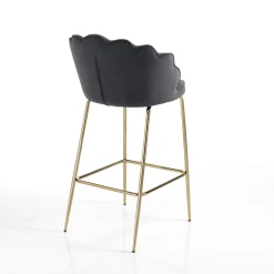 Shell grey sgabello in tessuto effetto velluto grigia e metallo verniciato oro lucido 56x58xh92 cm seduta h 65cm