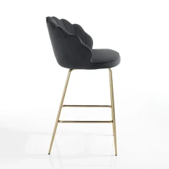 Shell grey sgabello in tessuto effetto velluto grigia e metallo verniciato oro lucido 56x58xh92 cm seduta h 65cm