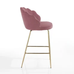 Shell pink sgabello in tessuto effetto velluto rosa cipria e metallo verniciato oro lucido 56x58xh92 cm seduta h 65 cm