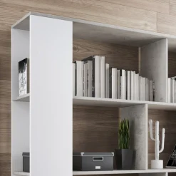 Smart varsavia libreria finitura larice bianco e grigio cemento 129x33xh174 cm