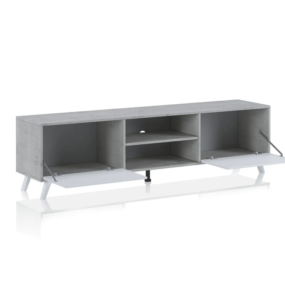 Smart varsavia porta tv 2 ante a ribalta finitura larice bianco e grigio cemento 180x40xh49 cm