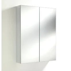 Specchiera contenitore a 2 ante in bianco lucido con ripiani interni l70 p15 h90 cm