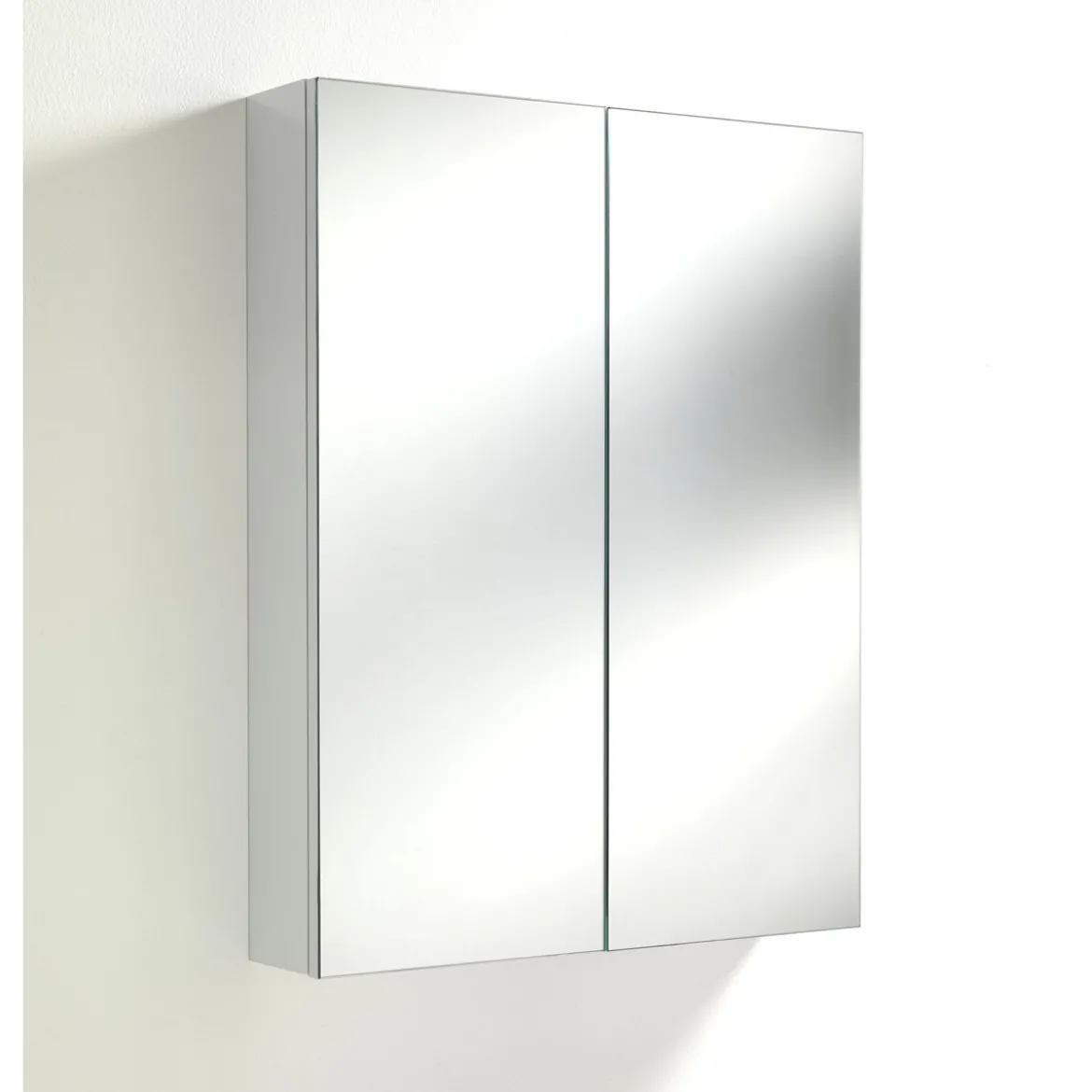 Specchiera contenitore a 2 ante in bianco lucido con ripiani interni l70 p15 h90 cm