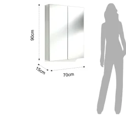 Specchiera contenitore a 2 ante in bianco lucido con ripiani interni l70 p15 h90 cm