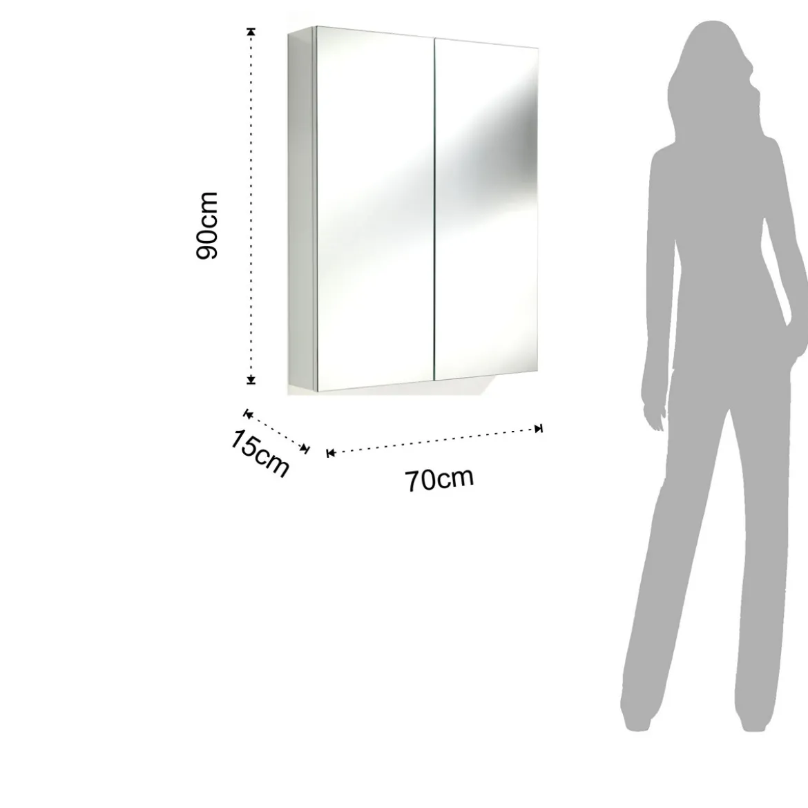 Specchiera contenitore a 2 ante in bianco lucido con ripiani interni l70 p15 h90 cm