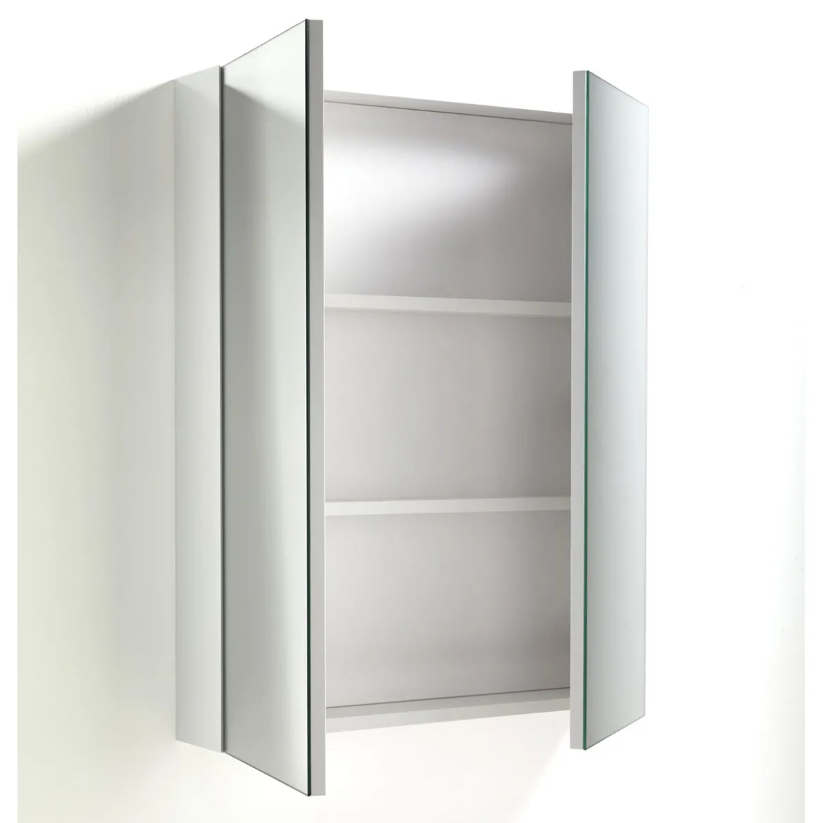 Specchiera contenitore a 2 ante in bianco lucido con ripiani interni l70 p15 h90 cm
