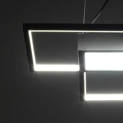 Square black lampadario led in metallo nero opaco filo regolabile 54x54 h8 cm