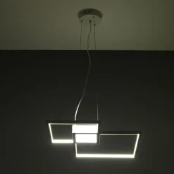 Square white lampadario led in metallo bianco opaco con filo regolabile 54x54 h8 cm