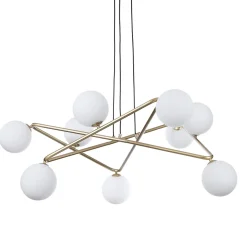 Star lampadario in metallo verniciato ottone opaco e sfere in vetro bianco opaco con cavo regolabile 110x110 h43 cm