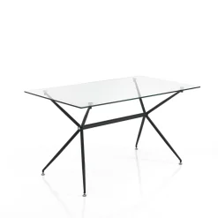 Stick Tavolo Scrivania in Vetro Temprato trasparente con base in Metallo Nero Opaco, 140 x 80 x h 76 cm