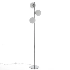 Street lampada da terra in acciaio cromato con sfere direzionabili in vetro bianco d30 h160 cm