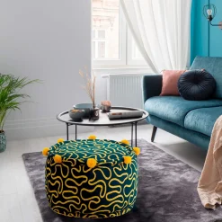 Tangle 4 pouf rotondo cotone 100% colore giallo e blu cm d45 h30