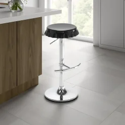 Tappo black sgabello regolabile bar abs nero e metallo cromato 40x45xh60-80 cm