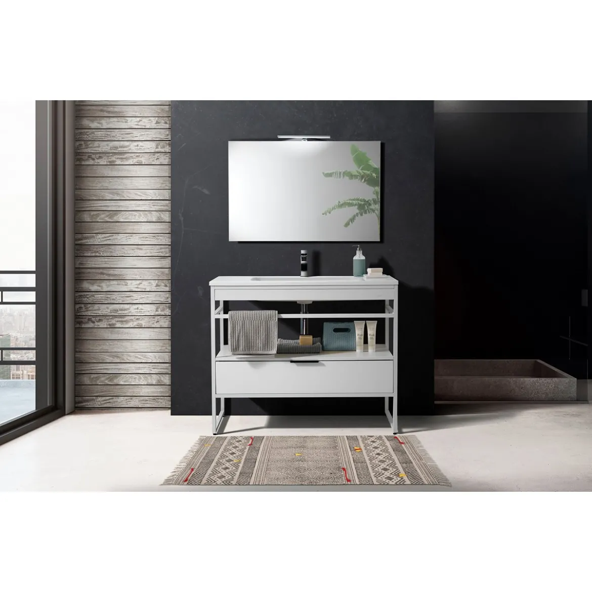 Temople tappeto bagno / scendiletto in cotone 100% con nappe grigio 110x60 cm