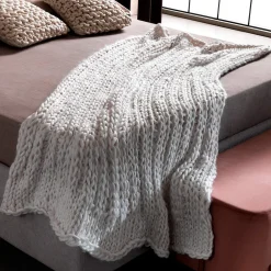 Tender coperta quadrata maglia grossa bianca 150x150 cm