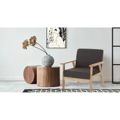Teresa dark grey poltrona in legno massello e tessuto grigio scuro cm h71 l64 p66