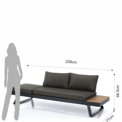 Thilia divano e chaise longue da interno - esterno in alluminio antracite opaco 228x77xh68.5 cm